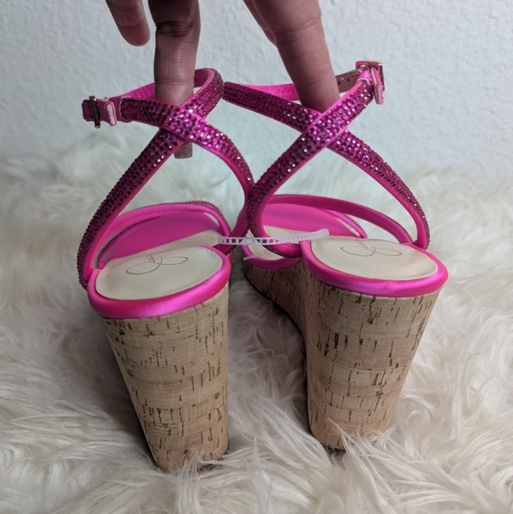Jessica Simpson Cork Wedge Hot Pink Heels - Picture 7 of 13